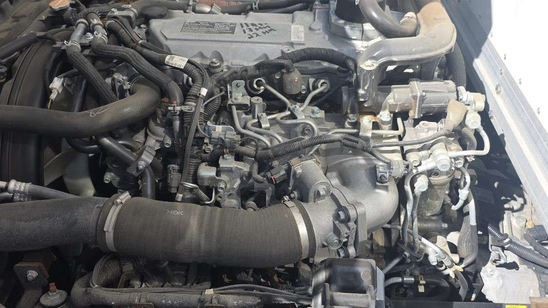 Medium-duty diesel engine bay opened for diagnostics